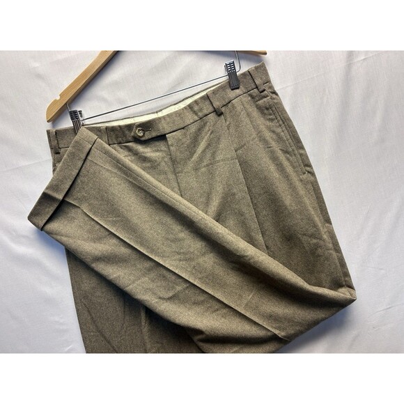 Brooks Bros 346 Madison Men’s Wool Dress Pants 36x34 Pleated Cuffed Dark Taupe - Picture 1 of 8